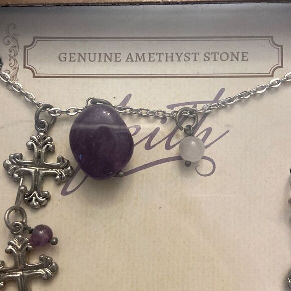 Pier 1 Imports Genuine Amethyst Stone Necklace and Earrings Set New in Box - Picture 3 of 8